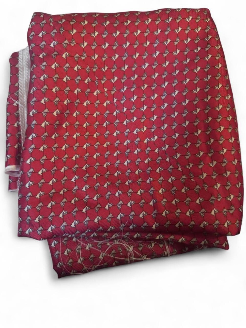 Red Silk Printed Hound Motif 100% Italian Silk 58”X30” Panel Fabric Sewing